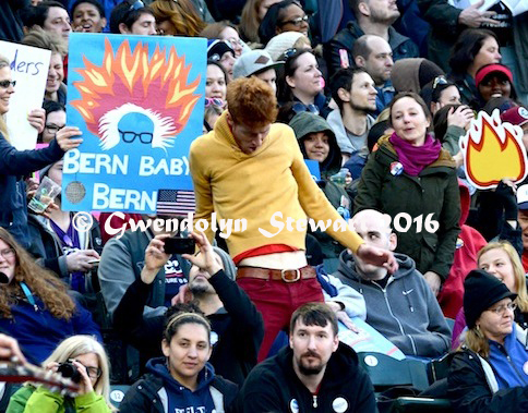 Berning at Bernie Sanders Seattle Safeco Field Rally, Photographed by Gwendolyn Stewart, c. 2016; All Rights Reserved